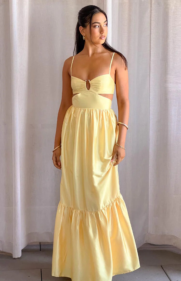 chinese dress ladies Jayla Strapless Open Back Maxi Dress • Shop American Threads Boutique Honey / L