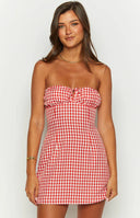 Faith Red Gingham Strapless Mini Dress