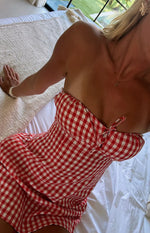 Faith Red Gingham Strapless Mini Dress
