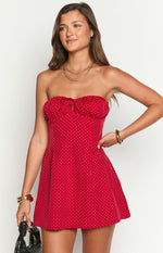 Faith Red Polka Dot Strapless Mini Dress Image
