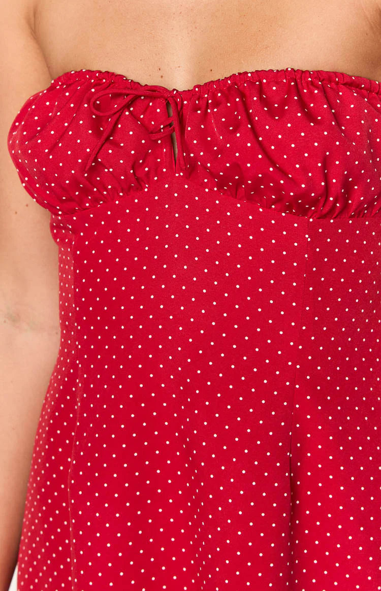 Faith Red Polka Dot Strapless Mini Dress - 12 | Beginning Boutique Exclusive Faith Red Polka Dot Strapless Mini Dress - 12 | Beginning Boutique Exclusive