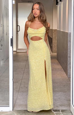 Fallon Yellow Sequin Cut Out Formal Maxi Dress