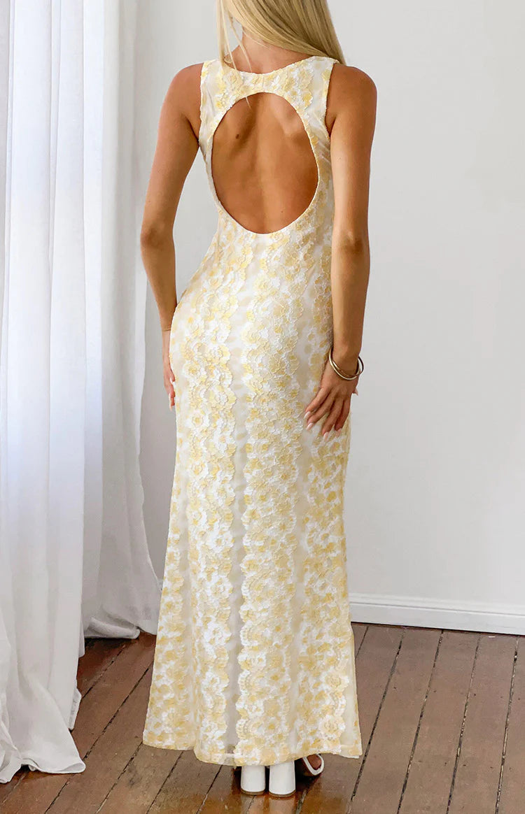 Farida Yellow Lace Maxi Dress - US 6