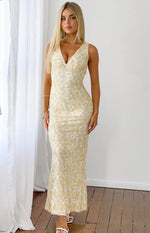 Farida Yellow Lace Maxi Dress