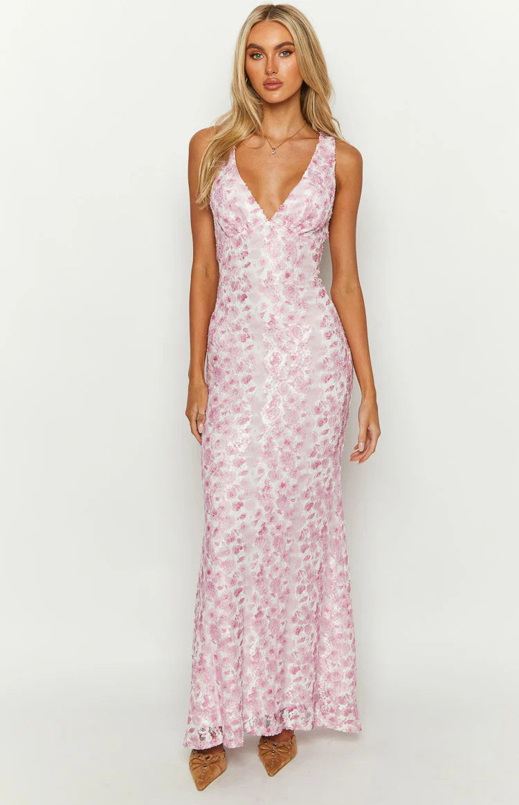farida pink lace maxi dress Farida Pink Lace Maxi Dress - US 4