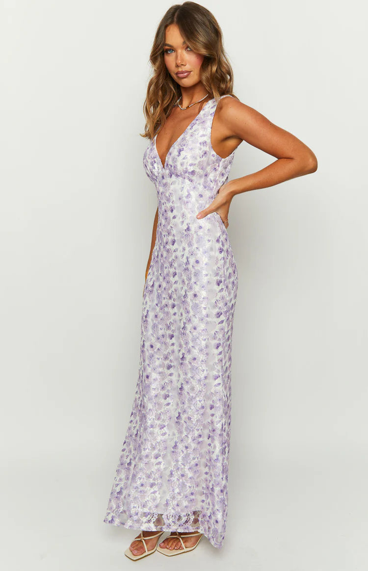 Farida Purple Lace Maxi Dress - US 12 | Beginning Boutique Exclusive Farida Purple Lace Maxi Dress - US 12 | Beginning Boutique Exclusive