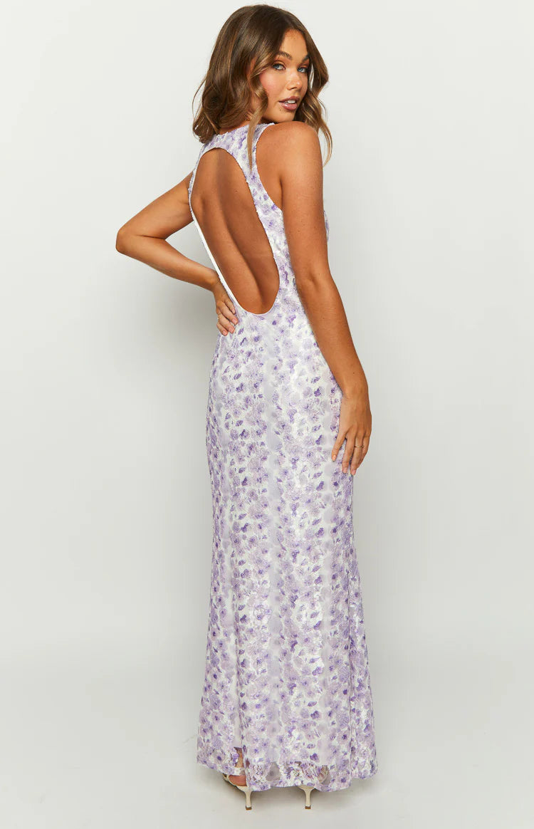 Farida Purple Lace Maxi Dress - US 12 | Beginning Boutique Exclusive Farida Purple Lace Maxi Dress - US 12 | Beginning Boutique Exclusive