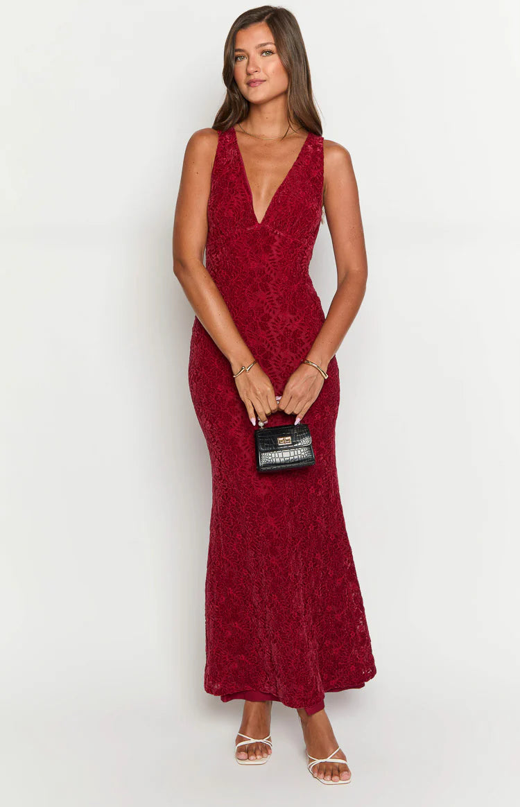 Farida Red Lace Maxi Dress - US 10 | Beginning Boutique Exclusive Farida Red Lace Maxi Dress - US 10 | Beginning Boutique Exclusive