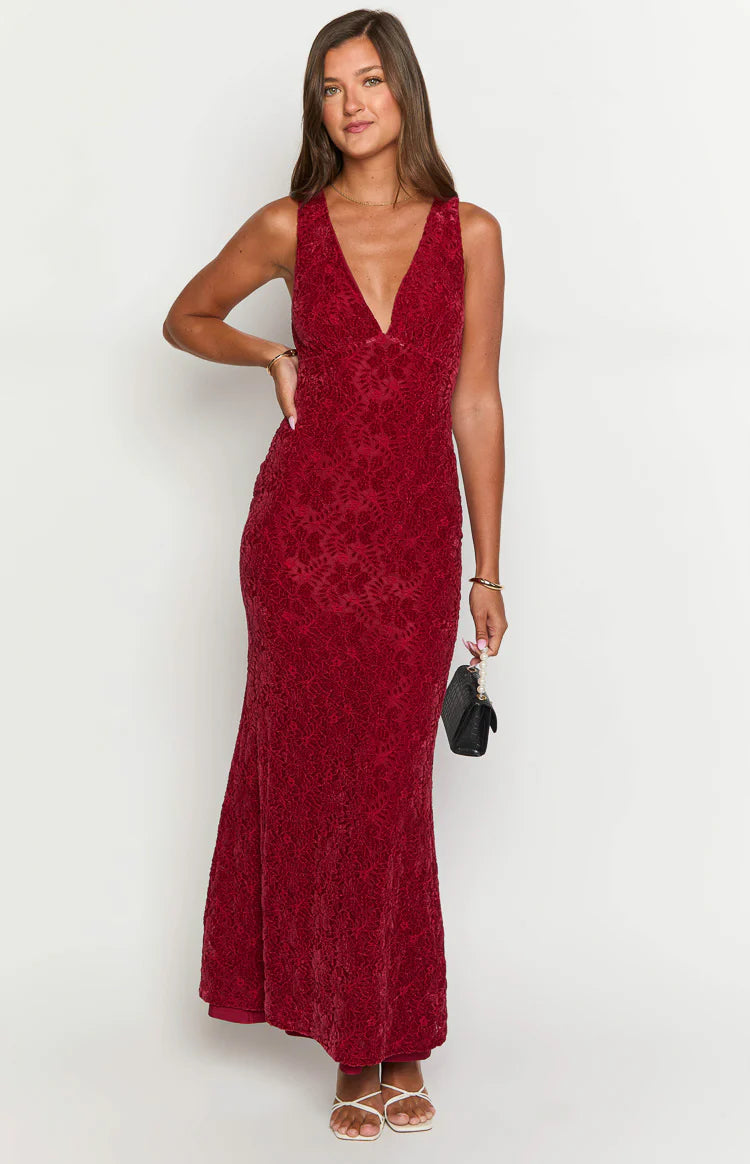 Farida Red Lace Maxi Dress - US 10 | Beginning Boutique Exclusive Farida Red Lace Maxi Dress - US 10 | Beginning Boutique Exclusive