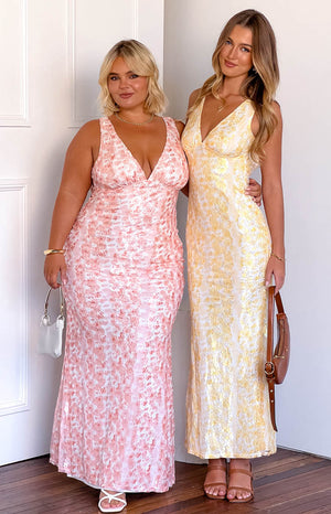 Maiah Yellow Bloom Maxi Dress | Beginning Boutique US