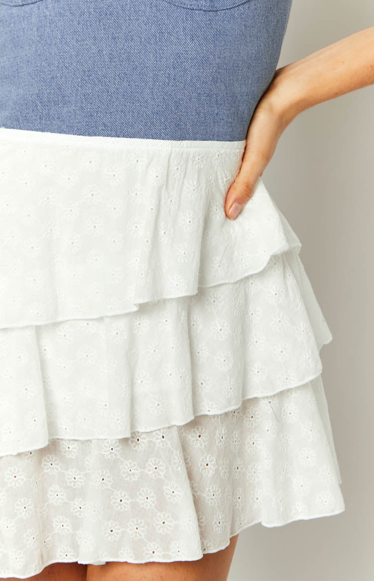 Fashion Flare Light Wash Denim Corset Mini Dress Image