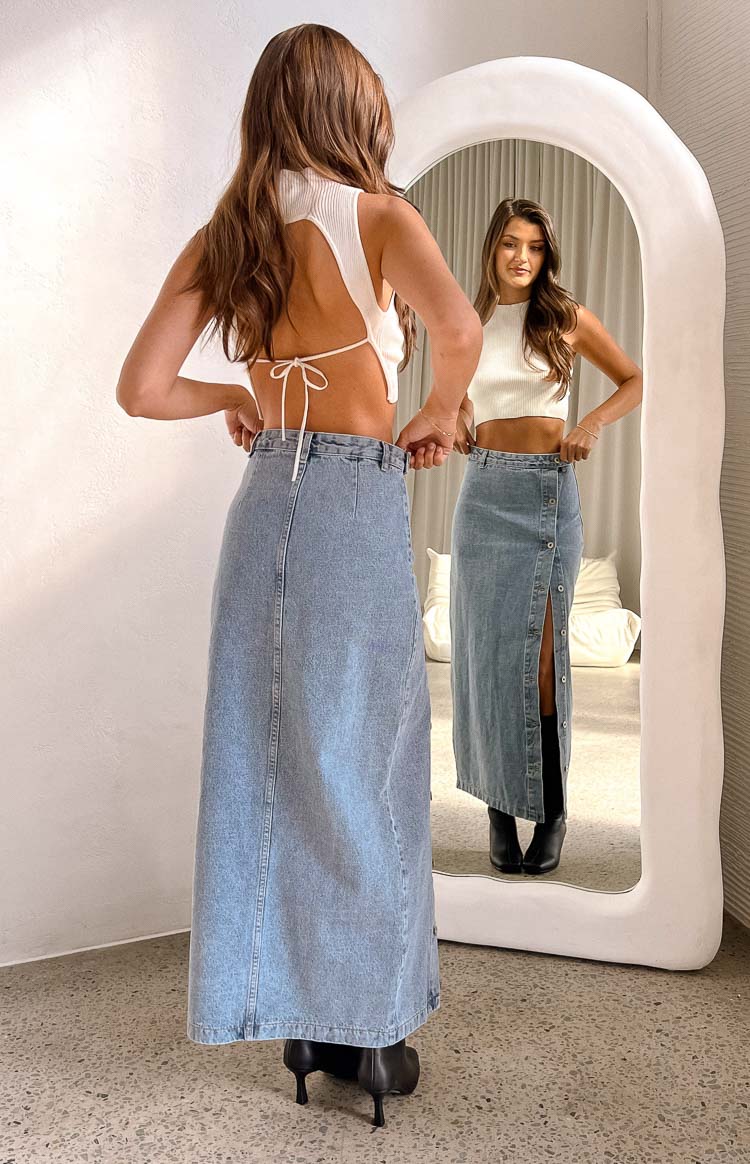 Fazio Button Side Denim Maxi Skirt Image
