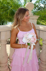 Felicity Pink Pearl Strap Ruffle Maxi Dress