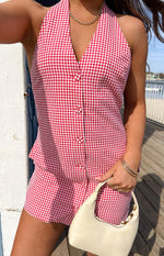 Felix Red Gingham Halter Mini Dress Image