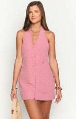 Felix Red Gingham Halter Mini Dress Image