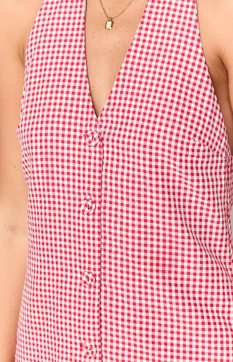 Felix Red Gingham Halter Mini Dress Image