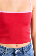 Florrie Red Pink Contrast Knit Top Image