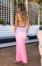 Florris Pink Ombre Mesh Formal Maxi Dress Image