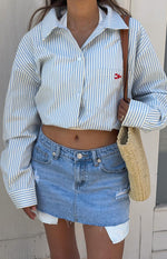 Found Love Light Wash Denim Low Rise Mini Skirt Image