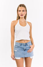 Found Love Light Wash Denim Low Rise Mini Skirt Image