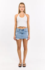 Found Love Light Wash Denim Low Rise Mini Skirt Image