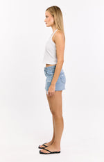 Found Love Light Wash Denim Low Rise Mini Skirt Image