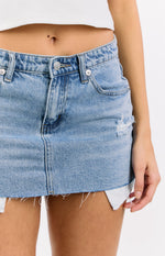 Found Love Light Wash Denim Low Rise Mini Skirt Image