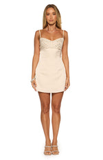 Fran Cream Sequin Contrast Party Mini Dress Image