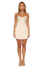 fran gold sequin contrast party mini dress Fran Cream Sequin Contrast Party Mini Dress