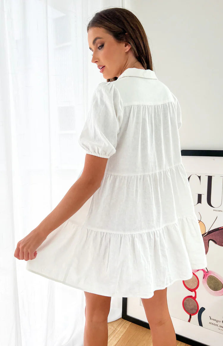 Frances White Linen Tiered Dress - US 0 | Beginning Boutique exclusive Frances White Linen Tiered Dress - US 0 | Beginning Boutique exclusive