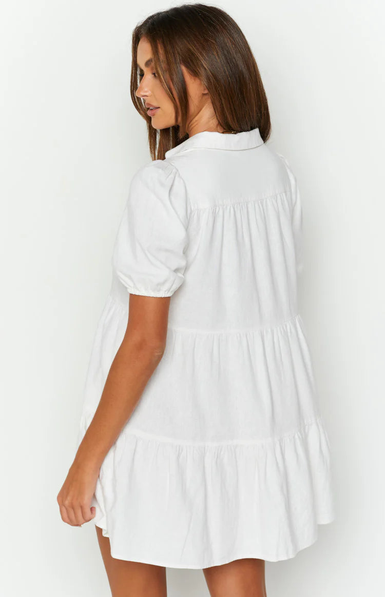 Frances White Linen Tiered Dress - US 0