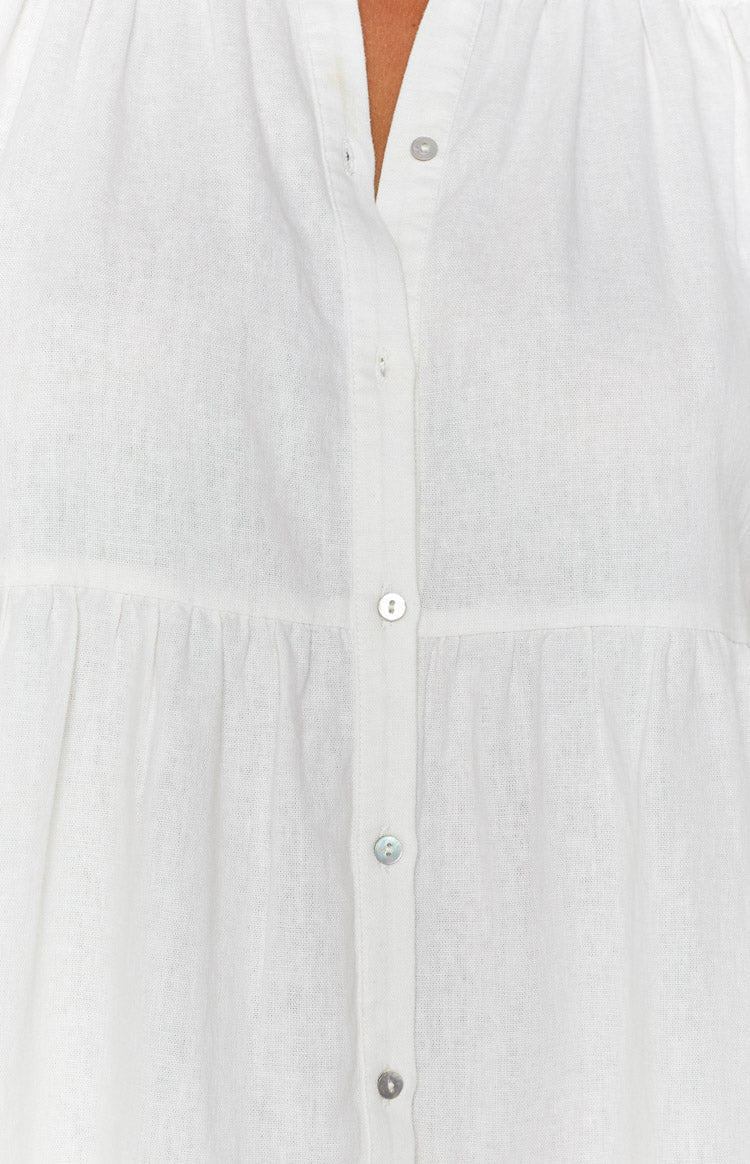 Frances White Linen Tiered Dress - US 0 | Beginning Boutique Exclusive Frances White Linen Tiered Dress - US 0 | Beginning Boutique Exclusive