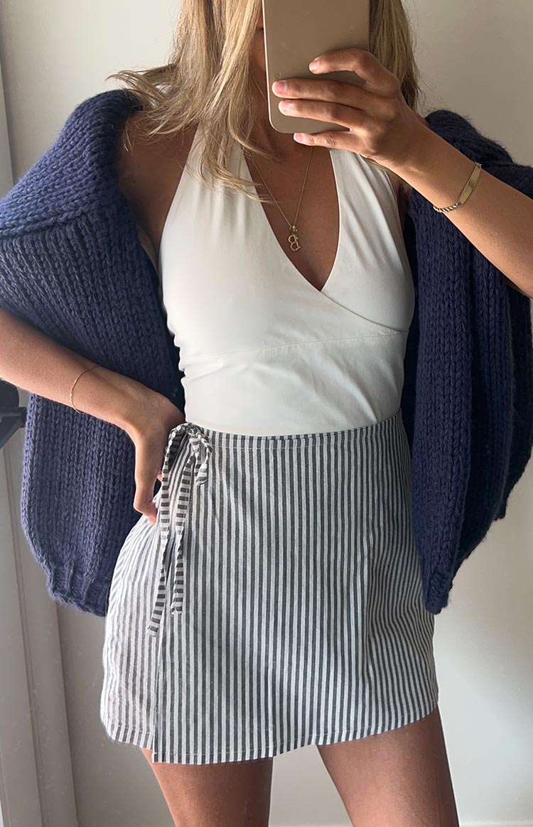 Frazer Blue Stripe Tie Side Mini Skirt Image