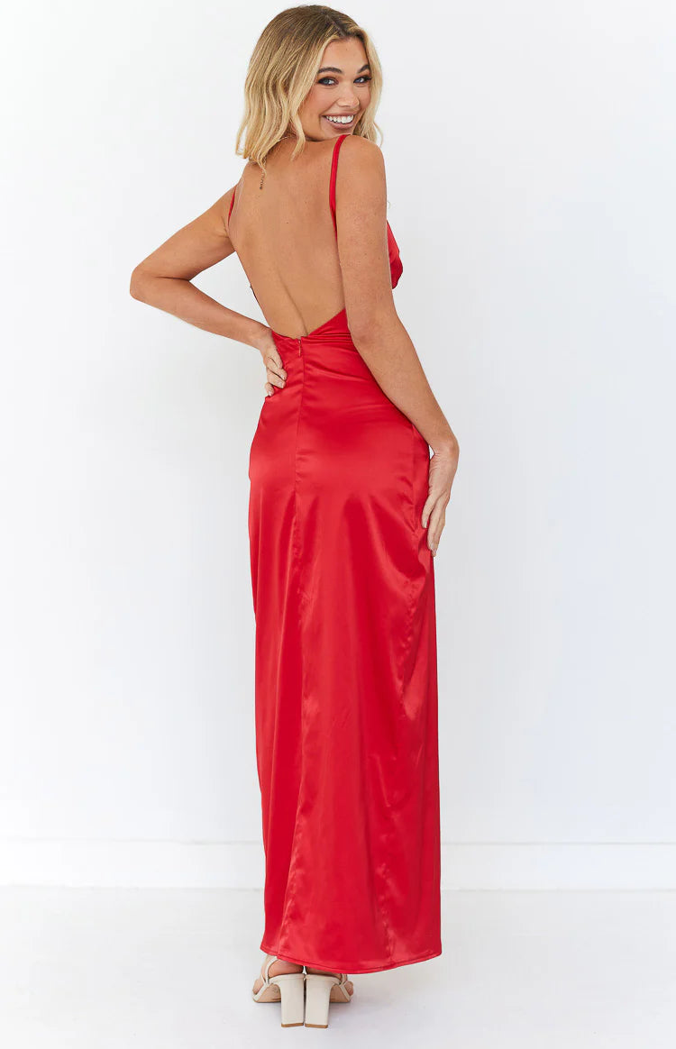 slim fit dress slacks Charming V Neck Deep Slit Red Prom Dresses, Red Formal Dresses, Red Evening  Dresses main image 1