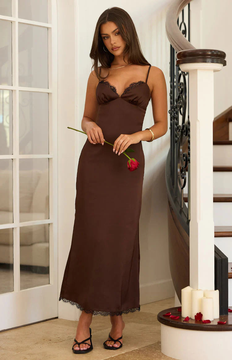 Freilla Brown Satin Midi dress - US 10