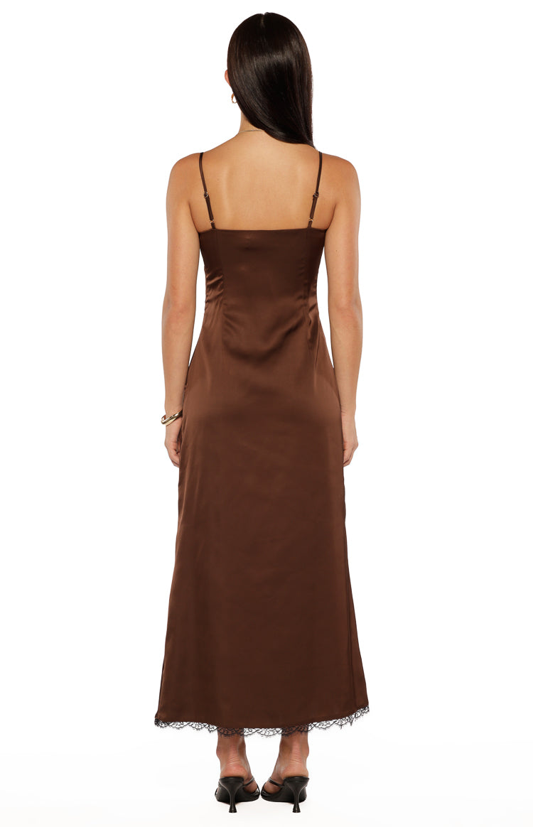 brown slip midi dress Freilla Satin on silhouette smokey-blue homecoming dresses periwinkle Sherri Size:M12