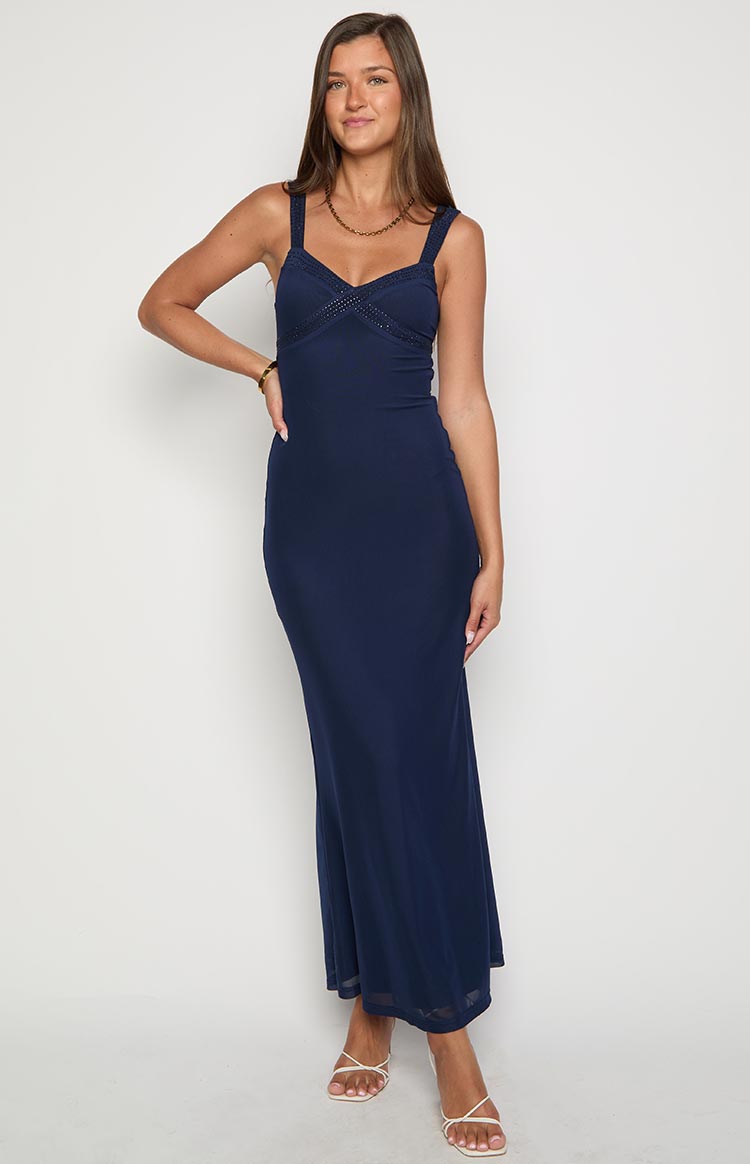 Gabriella Navy Mesh Maxi Dress Image