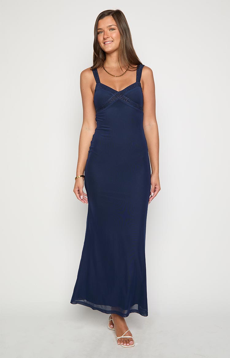 Gabriella Navy Mesh Maxi Dress Image