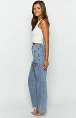 Gem Diamante Trim Wide Leg Denim Jeans