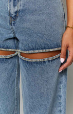 Gem Diamante Trim Wide Leg Denim Jeans