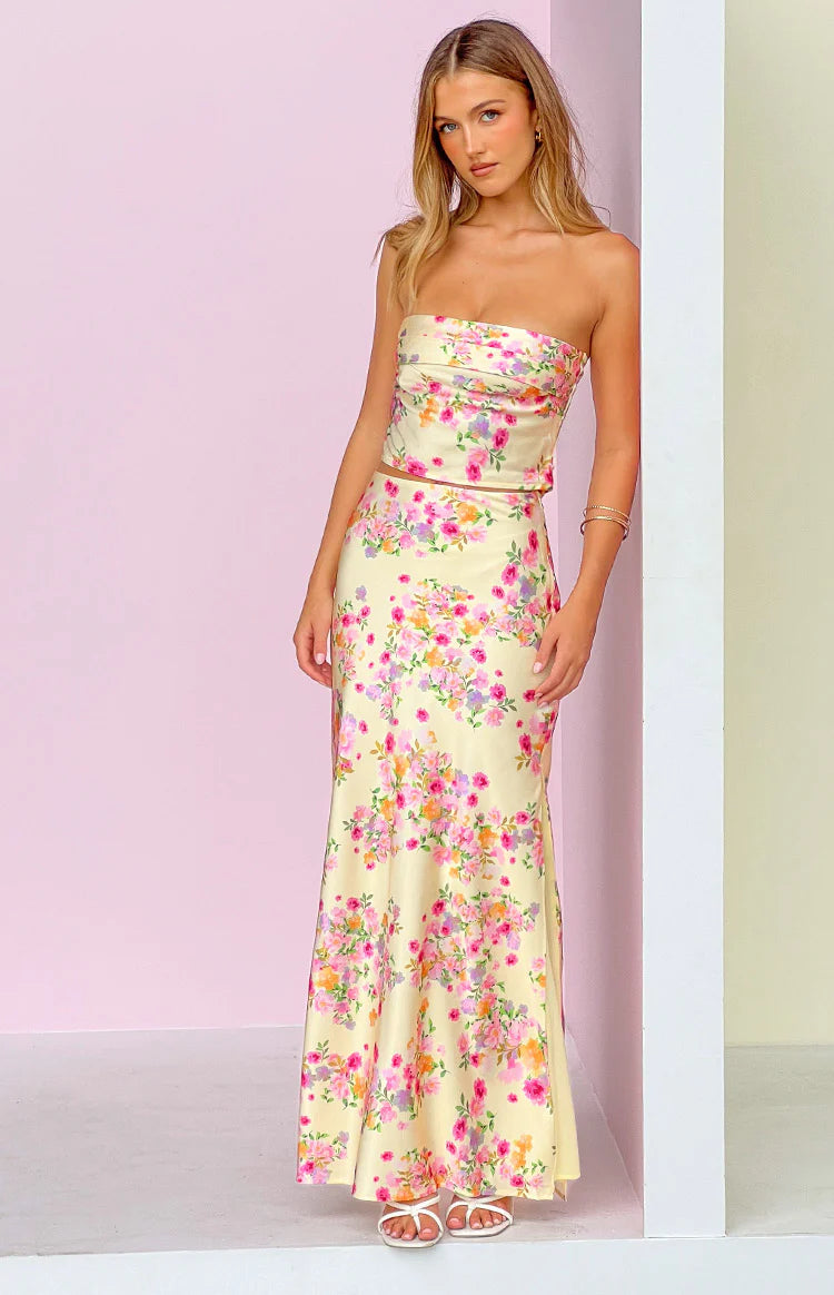 genevieve maxi dress Genevieve Yellow Bloom Maxi Skirt - 8
