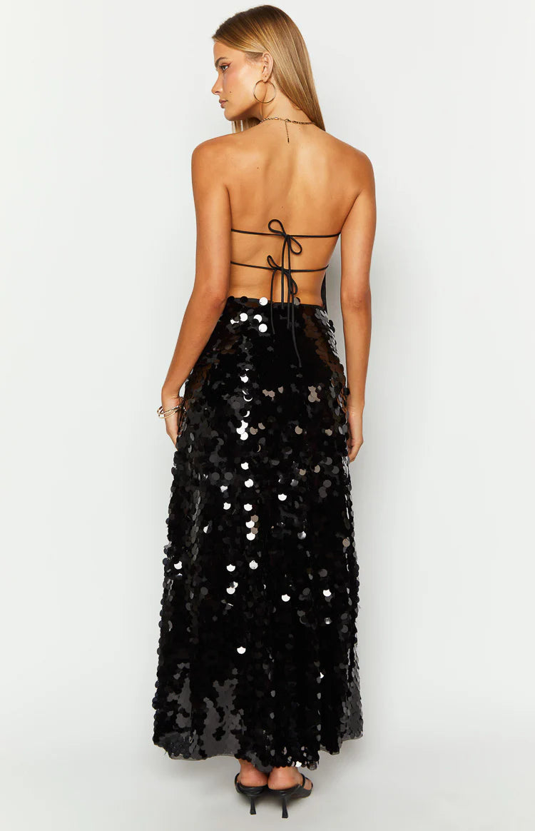 Genevieve Black Sequin Maxi Skirt - US 2 | Beginning Boutique Exclusive Genevieve Black Sequin Maxi Skirt - US 2 | Beginning Boutique Exclusive