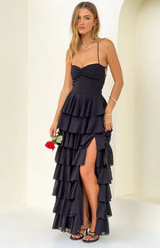 Georgie Black Ruffle Maxi Dress