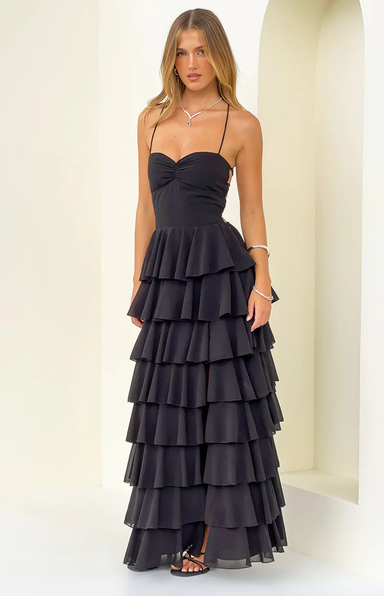 black maxi dress ruffles Georgie Black Ruffle Maxi Dress - 4