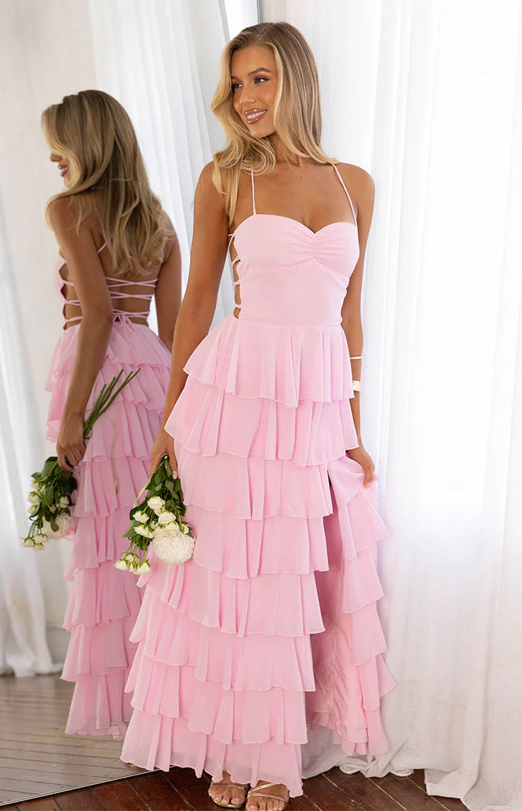 Georgie Pink Ruffle Prom Dress - US 16 | Beginning Boutique Exclusive Georgie Pink Ruffle Prom Dress - US 16 | Beginning Boutique Exclusive