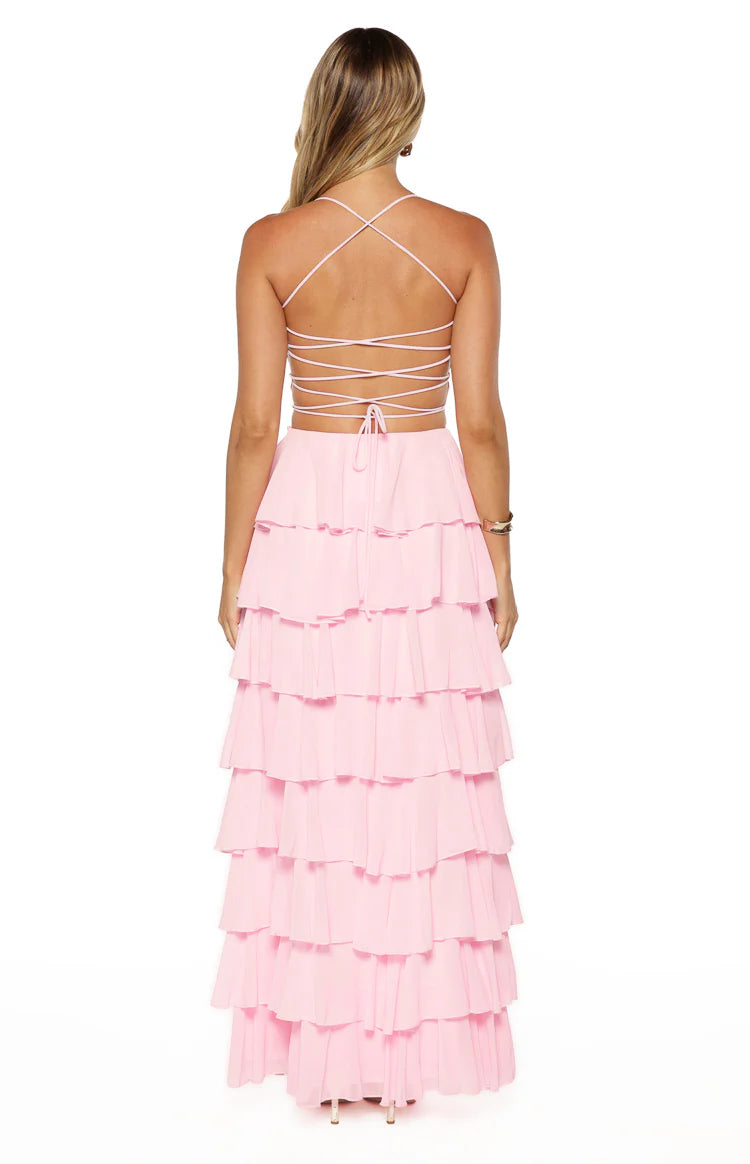 Georgie Pink Ruffle Prom Dress - US 16 | Beginning Boutique Exclusive Georgie Pink Ruffle Prom Dress - US 16 | Beginning Boutique Exclusive