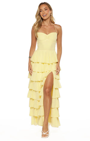 Georgie Yellow Ruffle Maxi Dress - PRE ORDER