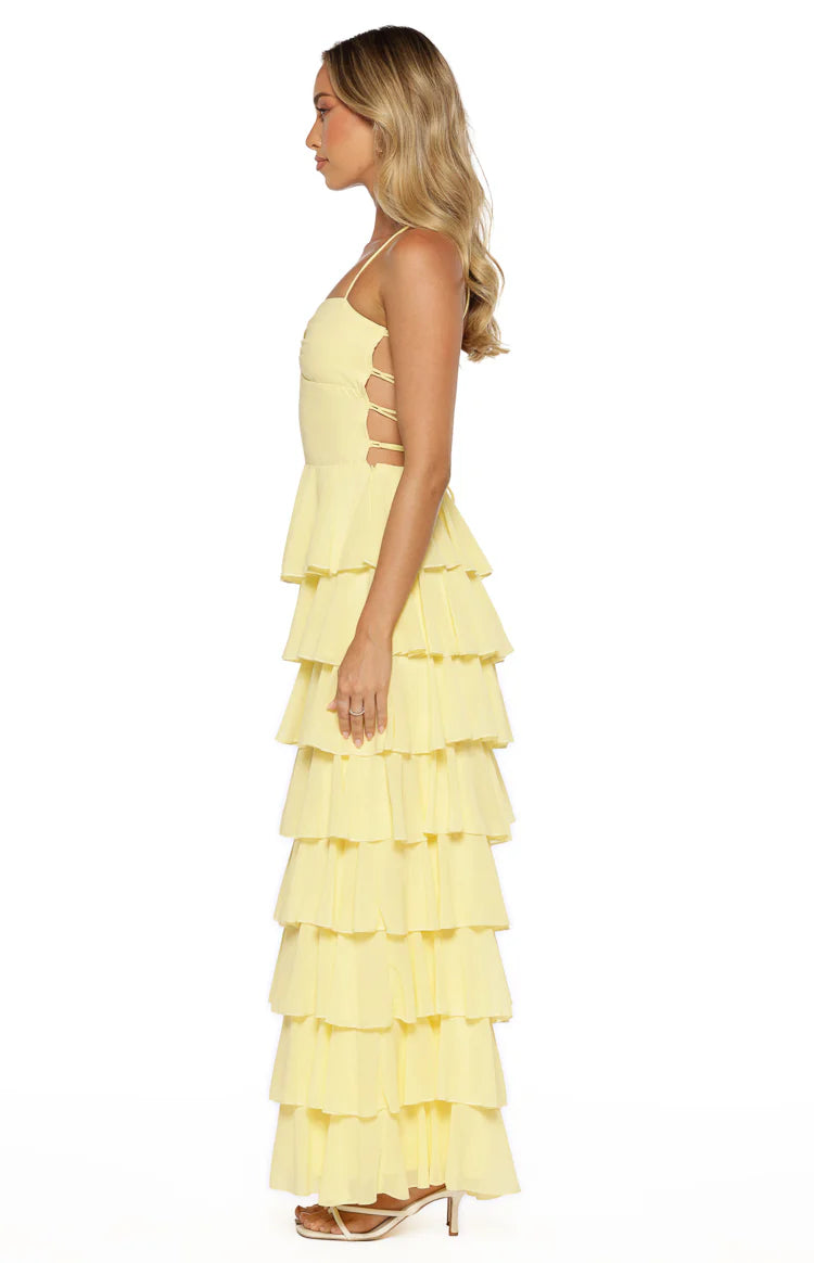 Georgie Yellow Ruffle Maxi Dress - PRE ORDER - US 10 | Beginning Boutique Exclusive Georgie Yellow Ruffle Maxi Dress - PRE ORDER - US 10 | Beginning Boutique Exclusive