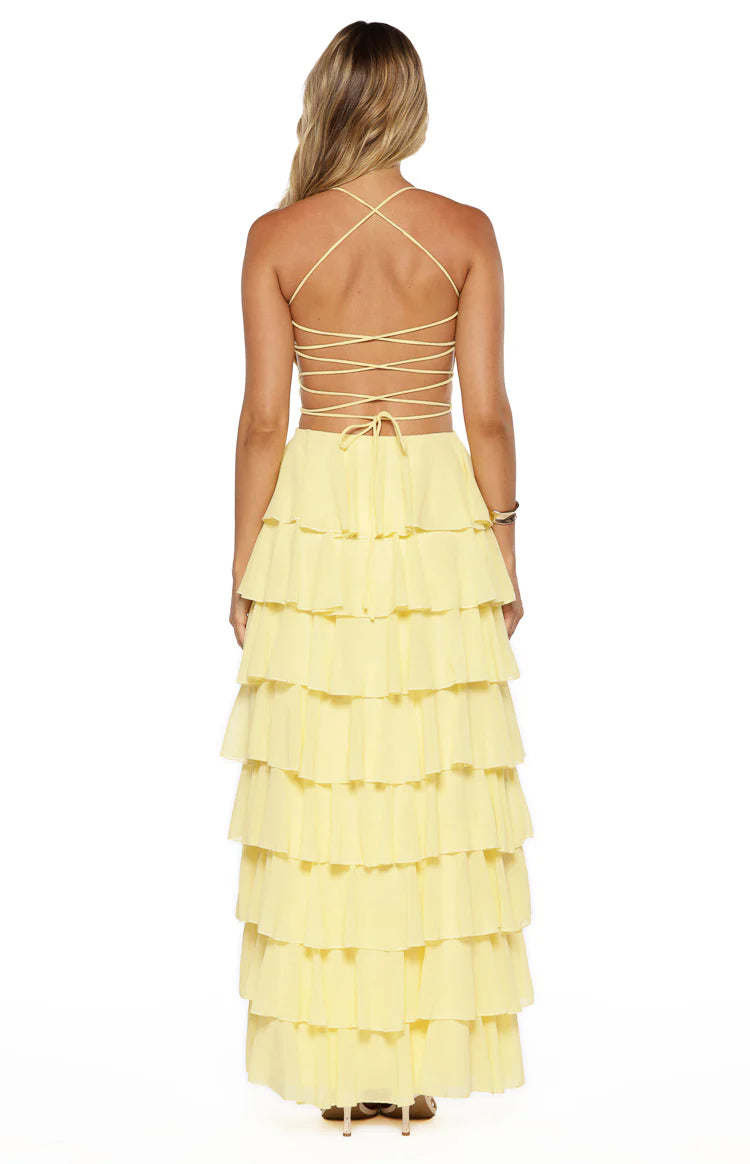 Georgie Yellow Ruffle Maxi Dress - PRE ORDER