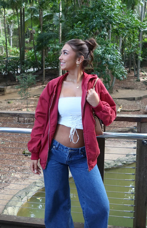 Tate Washed Red Oversized Hooded Jacket | Beginning Boutique US